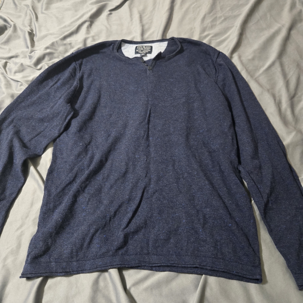Lucky Brand Long Sleeve Henley Shirt Navy Mens Large 3 Button Exterior Stitching